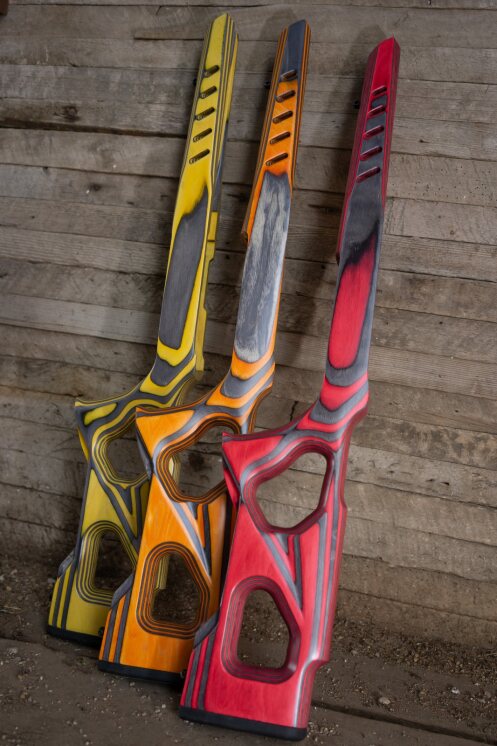 Boyds Hardwood Gunstocks showing the visual character of laminated birch
